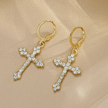 1 Pair Simple Style Classic Style Cross Inlay Alloy Rhinestones Earrings