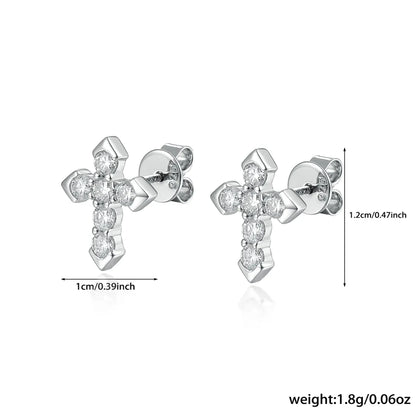 1 Pair Simple Style Classic Style Cross Plating Inlay Sterling Silver Zircon White Gold Plated Gold Plated Ear Studs