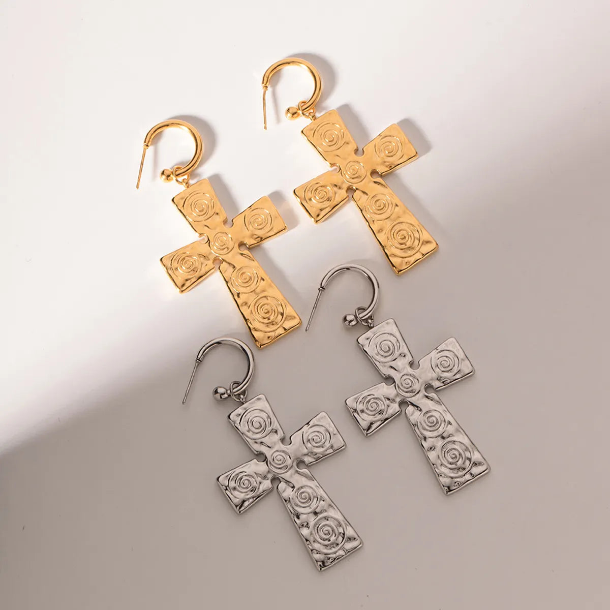 1 Pair Simple Style Classic Style Cross Plating Stainless Steel 18k Gold Plated Drop Earrings