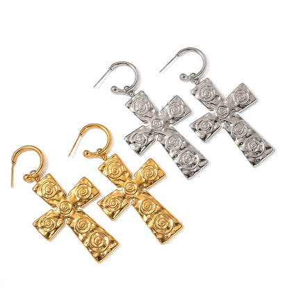 1 Pair Simple Style Classic Style Cross Plating Stainless Steel 18k Gold Plated Drop Earrings