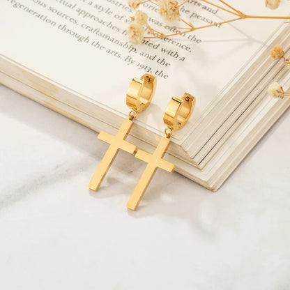 1 Pair Simple Style Classic Style Cross Plating Stainless Steel Gold Plated Black Plated Earrings