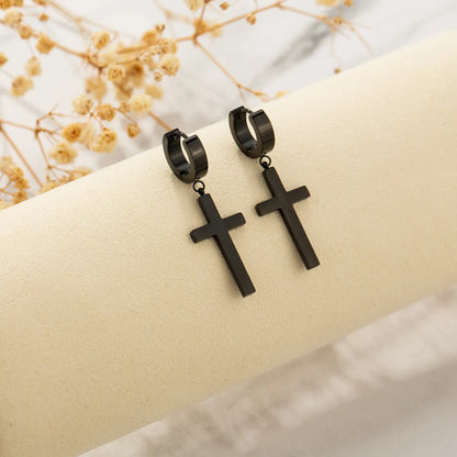 1 Pair Simple Style Classic Style Cross Plating Stainless Steel Gold Plated Black Plated Earrings