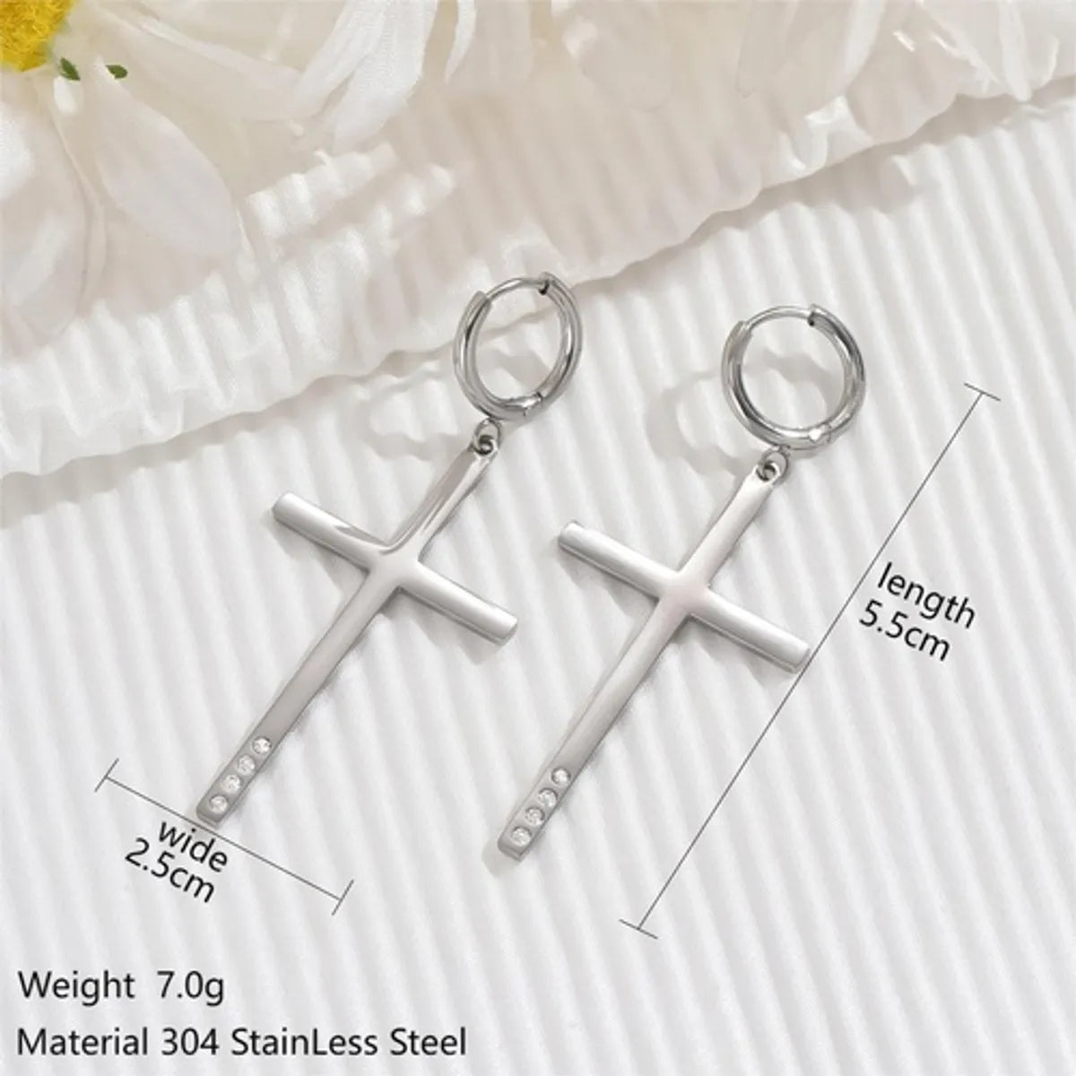 1 Pair Simple Style Classic Style Cross Polishing Inlay 304 Stainless Steel Zircon Drop Earrings