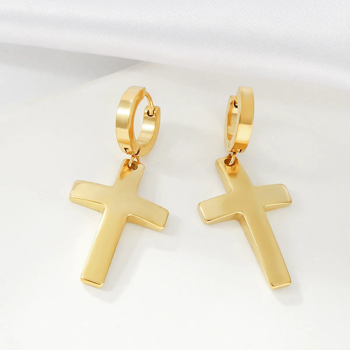 1 Pair Simple Style Classic Style Cross Stainless Steel Drop Earrings