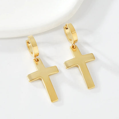 1 Pair Simple Style Classic Style Cross Stainless Steel Drop Earrings