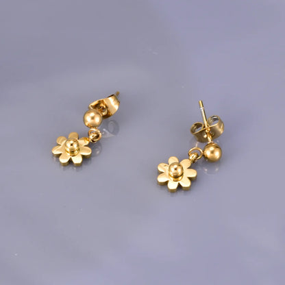 1 Pair Simple Style Classic Style Daisy 304 Stainless Steel Titanium Steel 18K Gold Plated Drop Earrings