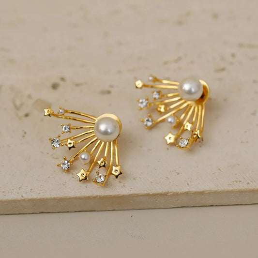 1 Pair Simple Style Classic Style Fireworks Plating Inlay Copper Pearl Zircon 18K Gold Plated Ear Studs