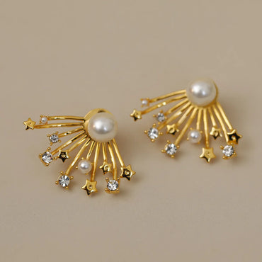 1 Pair Simple Style Classic Style Fireworks Plating Inlay Copper Pearl Zircon 18K Gold Plated Ear Studs