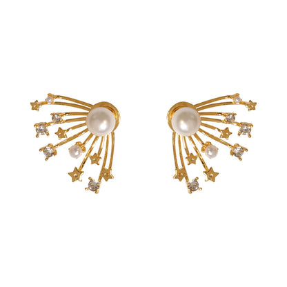 1 Pair Simple Style Classic Style Fireworks Plating Inlay Copper Pearl Zircon 18K Gold Plated Ear Studs