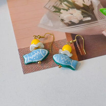 1 Pair Simple Style Classic Style Fish Ceramics Drop Earrings