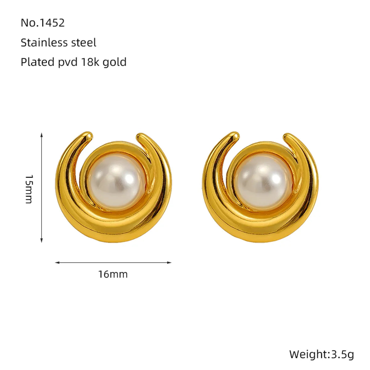 1 Pair Simple Style Classic Style Fish Tail Plating Inlay 304 Stainless Steel Artificial Pearls Resin 18K Gold Plated Ear Studs