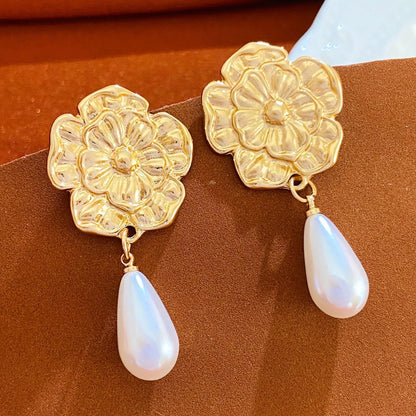 1 Pair Simple Style Classic Style Flower Alloy Drop Earrings