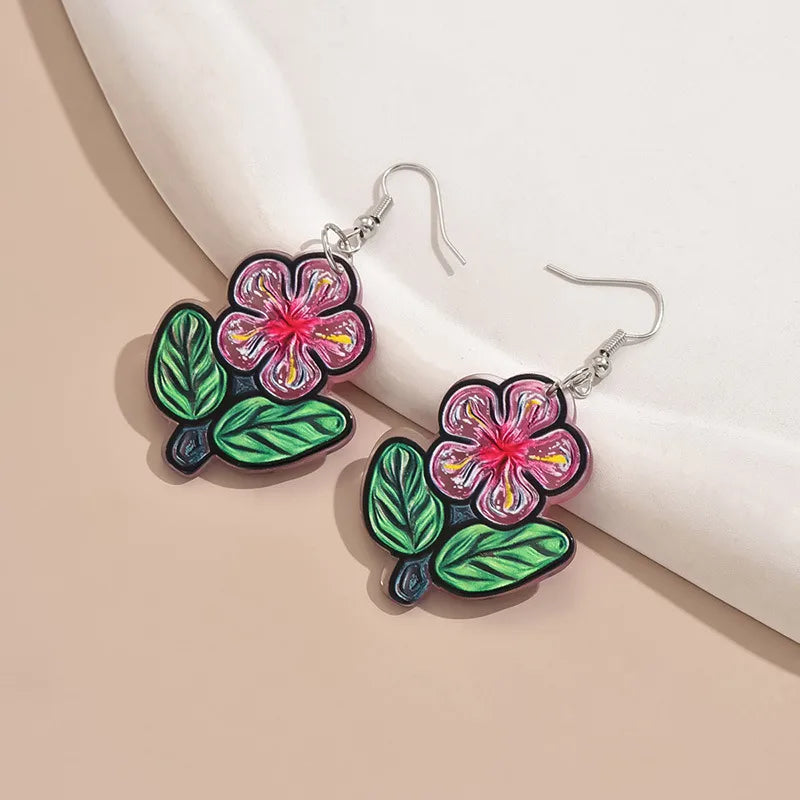 1 Pair Simple Style Classic Style Flower Flowers Arylic Drop Earrings