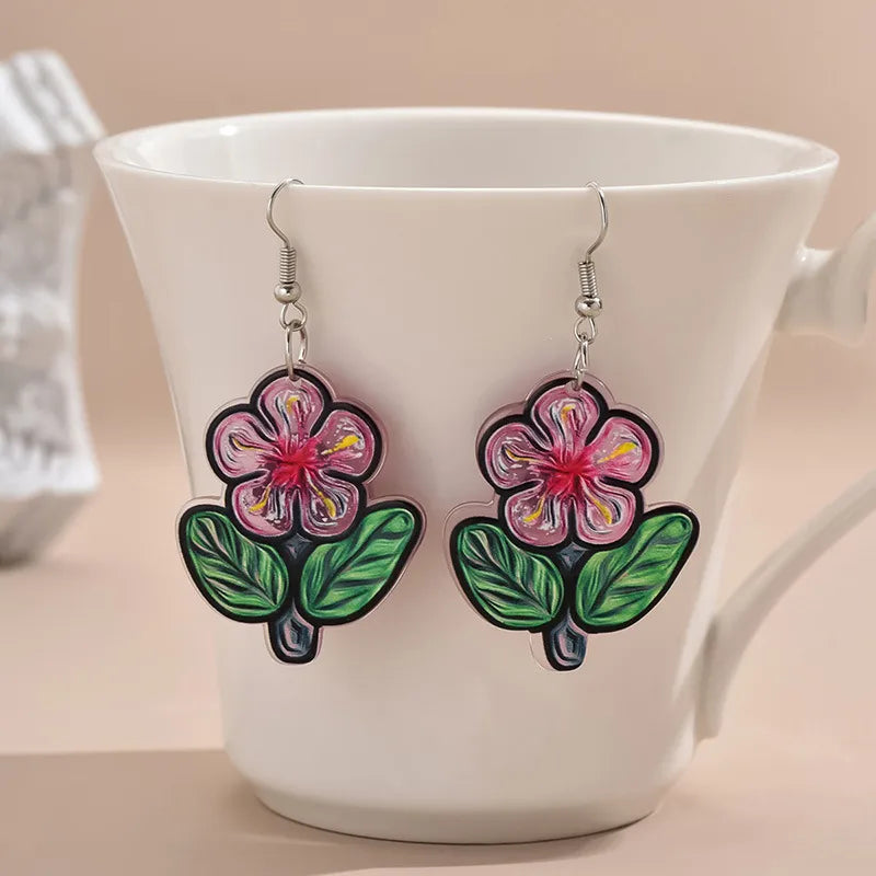 1 Pair Simple Style Classic Style Flower Flowers Arylic Drop Earrings