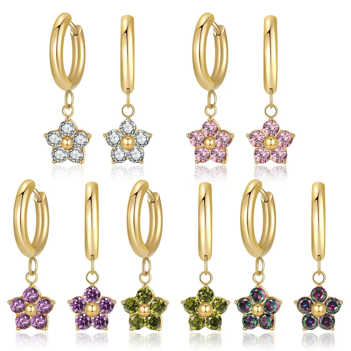 1 Pair Simple Style Classic Style Flower Inlay 304 Stainless Steel Zircon Drop Earrings