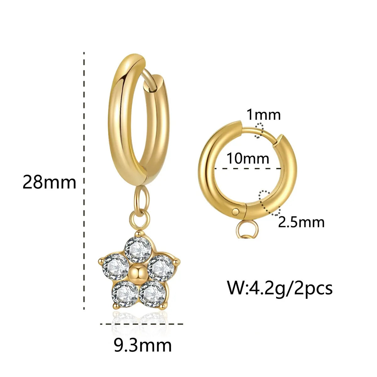 1 Pair Simple Style Classic Style Flower Inlay 304 Stainless Steel Zircon Drop Earrings