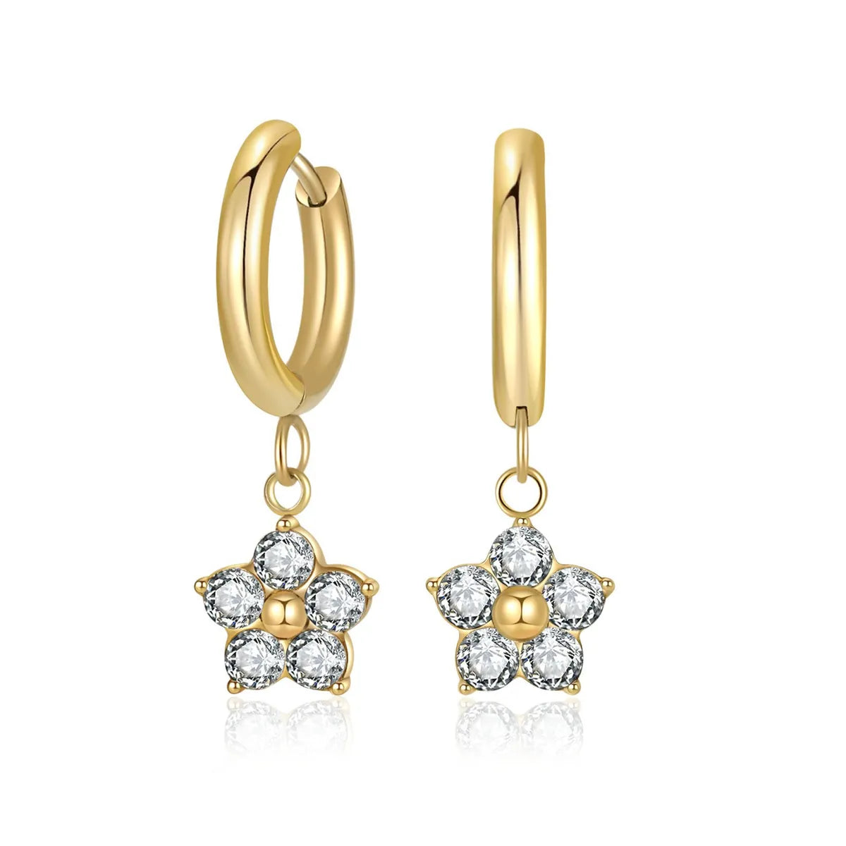 1 Pair Simple Style Classic Style Flower Inlay 304 Stainless Steel Zircon Drop Earrings