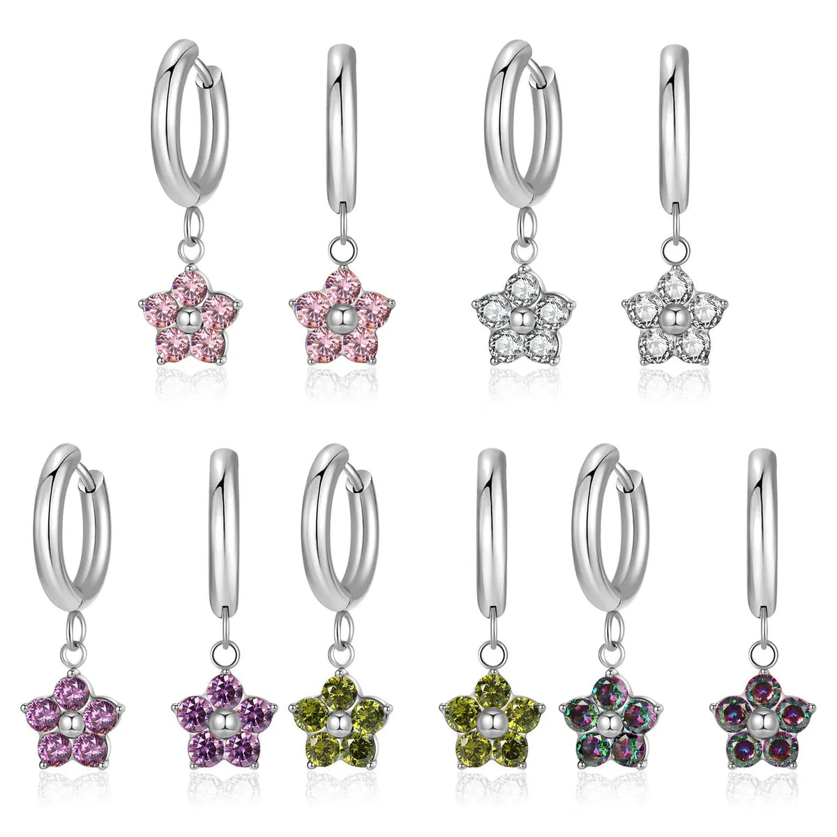 1 Pair Simple Style Classic Style Flower Inlay 304 Stainless Steel Zircon Drop Earrings