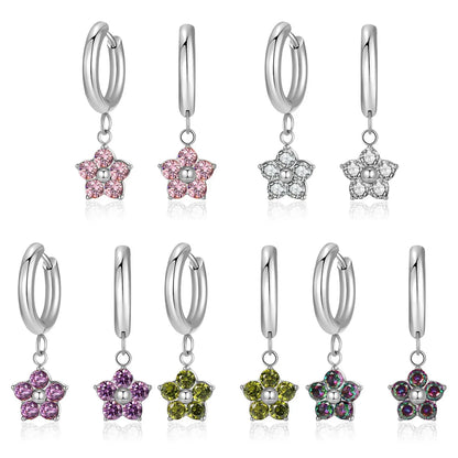 1 Pair Simple Style Classic Style Flower Inlay 304 Stainless Steel Zircon Drop Earrings