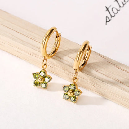 1 Pair Simple Style Classic Style Flower Inlay 304 Stainless Steel Zircon Drop Earrings