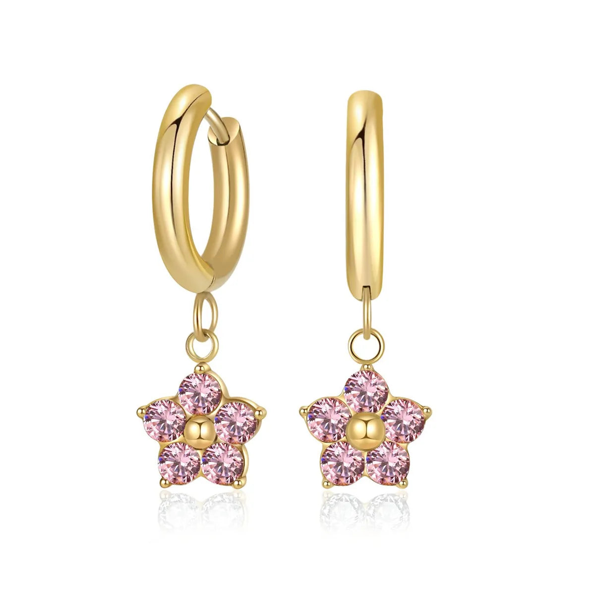 1 Pair Simple Style Classic Style Flower Inlay 304 Stainless Steel Zircon Drop Earrings