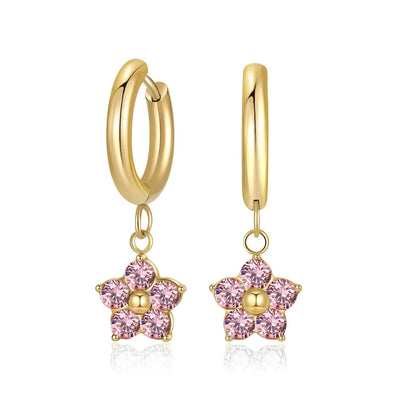 1 Pair Simple Style Classic Style Flower Inlay 304 Stainless Steel Zircon Drop Earrings