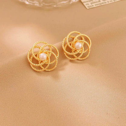 1 Pair Simple Style Classic Style Flower Inlay Alloy Pearl Ear Studs