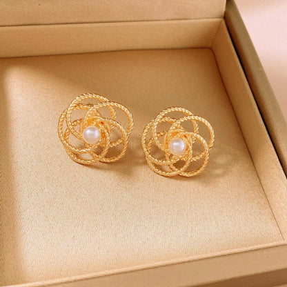 1 Pair Simple Style Classic Style Flower Inlay Alloy Pearl Ear Studs