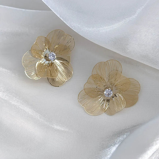 1 Pair Simple Style Classic Style Flower Inlay Copper Rhinestones Ear Studs