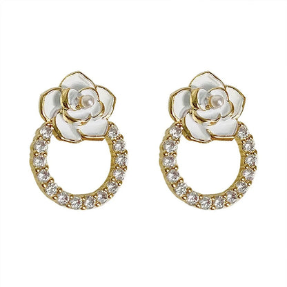 1 Pair Simple Style Classic Style Flower Inlay Copper Zircon 18K Gold Plated Ear Studs