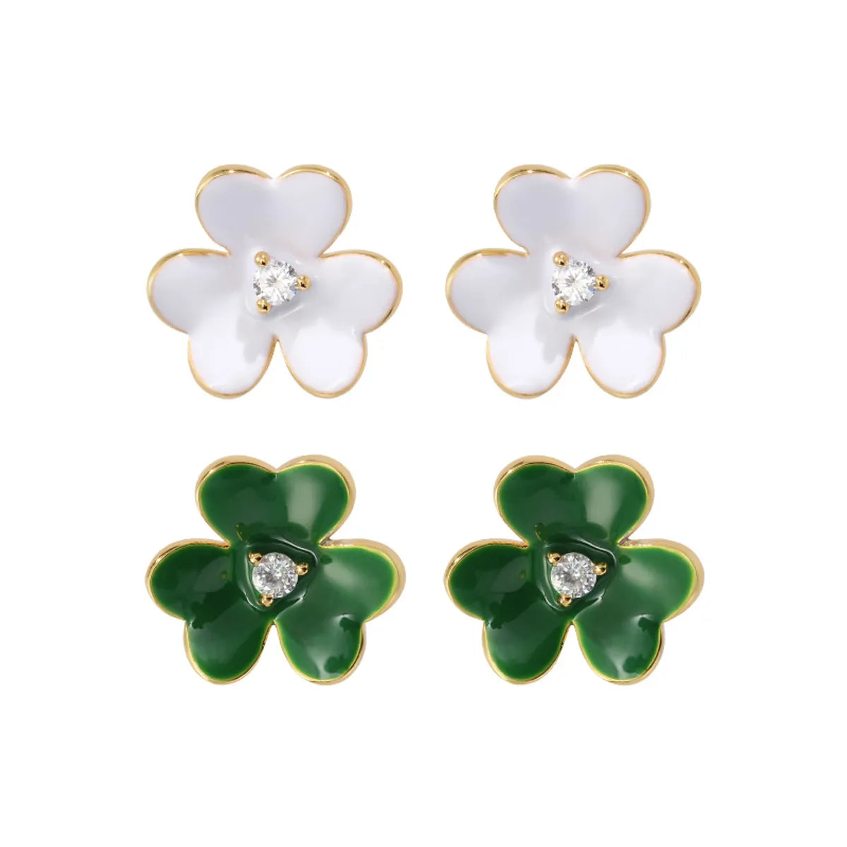 1 Pair Simple Style Classic Style Flower Inlay Copper Zircon Ear Studs