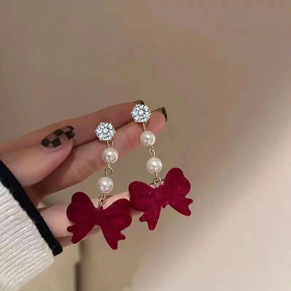 1 Pair Simple Style Classic Style Flower Inlay Flocking Rhinestones Pearl Drop Earrings