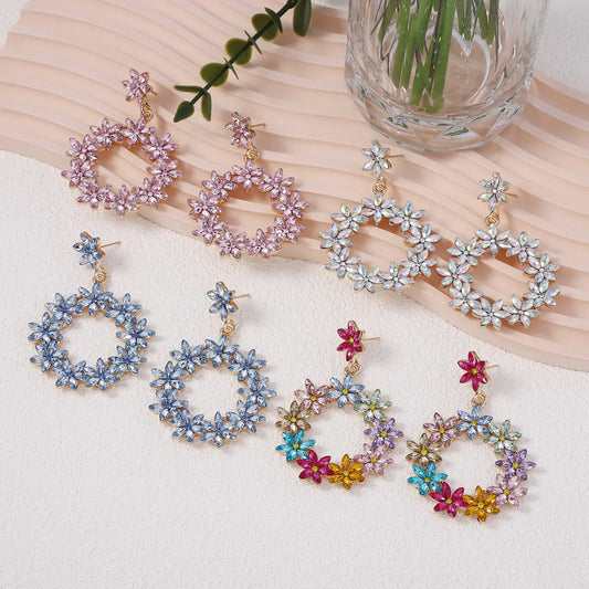 1 Pair Simple Style Classic Style Flower Inlay Zinc Alloy Rhinestones Drop Earrings