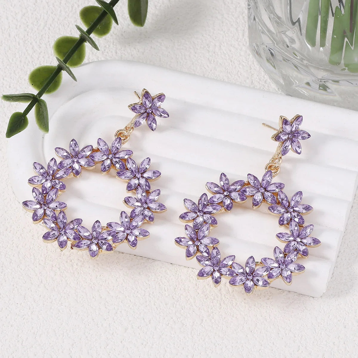 1 Pair Simple Style Classic Style Flower Inlay Zinc Alloy Rhinestones Drop Earrings