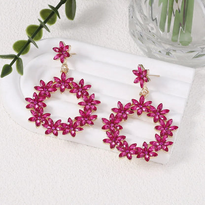 1 Pair Simple Style Classic Style Flower Inlay Zinc Alloy Rhinestones Drop Earrings