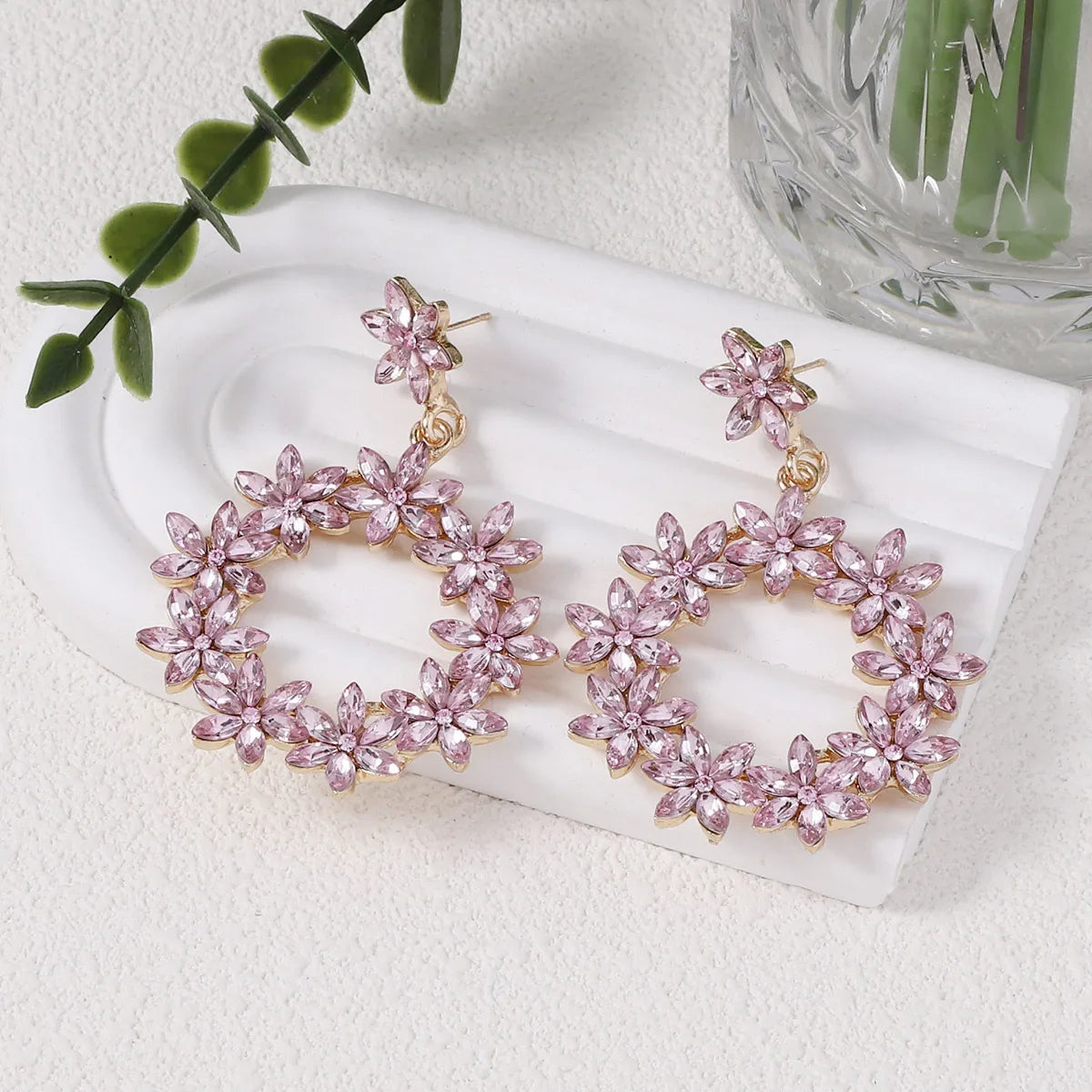 1 Pair Simple Style Classic Style Flower Inlay Zinc Alloy Rhinestones Drop Earrings