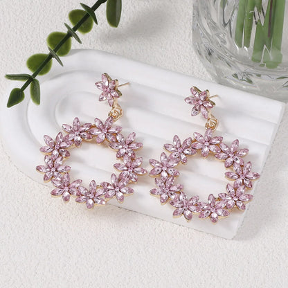 1 Pair Simple Style Classic Style Flower Inlay Zinc Alloy Rhinestones Drop Earrings