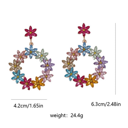 1 Pair Simple Style Classic Style Flower Inlay Zinc Alloy Rhinestones Drop Earrings