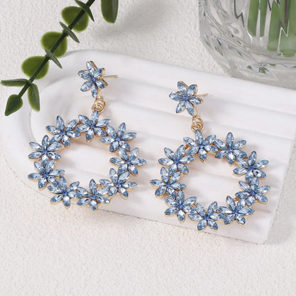 1 Pair Simple Style Classic Style Flower Inlay Zinc Alloy Rhinestones Drop Earrings