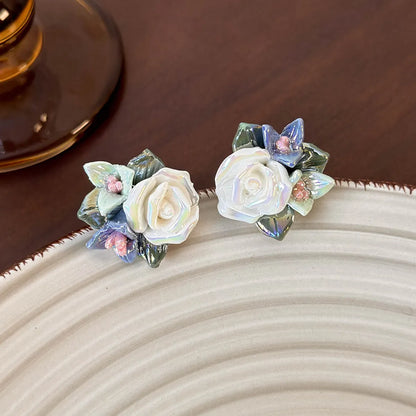 1 Pair Simple Style Classic Style Flower Patchwork Stoving Varnish Resin Drop Earrings