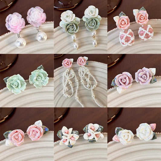 1 Pair Simple Style Classic Style Flower Patchwork Stoving Varnish Resin Drop Earrings