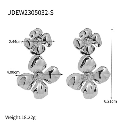 1 Pair Simple Style Classic Style Flower Plating 304 Stainless Steel Drop Earrings