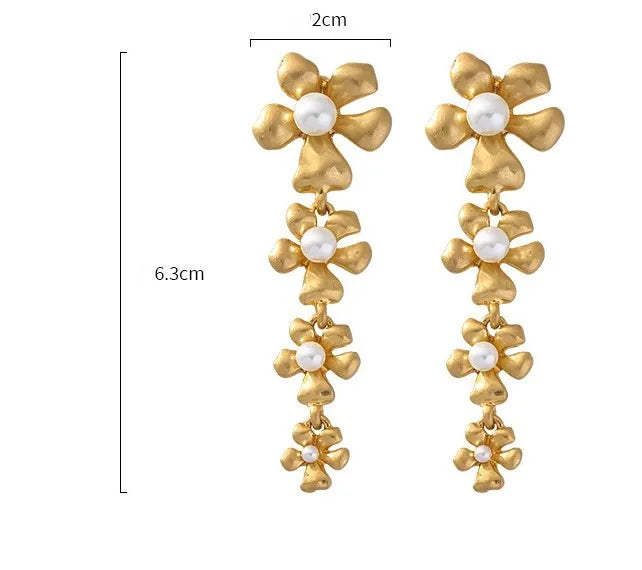 1 Pair Simple Style Classic Style Flower Plating Imitation Pearl Alloy Gold Plated Drop Earrings