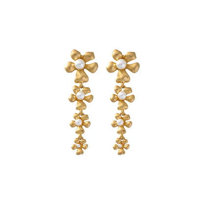 1 Pair Simple Style Classic Style Flower Plating Imitation Pearl Alloy Gold Plated Drop Earrings