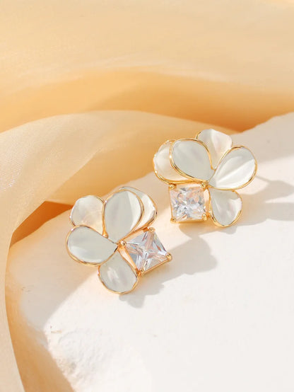 1 Pair Simple Style Classic Style Flower Plating Inlay Brass Zircon 14k Gold Plated 18k Gold Plated Drop Earrings