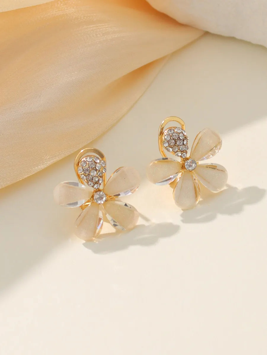 1 Pair Simple Style Classic Style Flower Plating Inlay Brass Zircon 14k Gold Plated 18k Gold Plated Drop Earrings