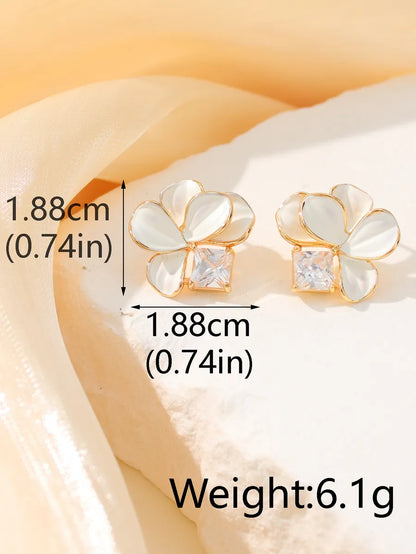 1 Pair Simple Style Classic Style Flower Plating Inlay Brass Zircon 14k Gold Plated 18k Gold Plated Drop Earrings