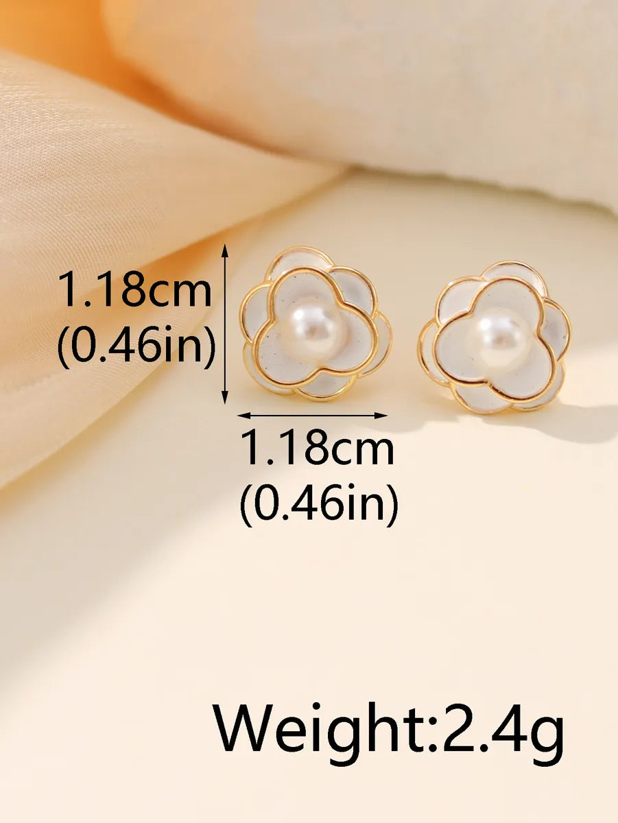 1 Pair Simple Style Classic Style Flower Plating Inlay Brass Zircon 14k Gold Plated 18k Gold Plated Drop Earrings