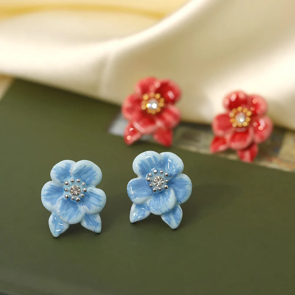 1 Pair Simple Style Classic Style Flower Plating Inlay Copper Zircon 18K Gold Plated Ear Studs