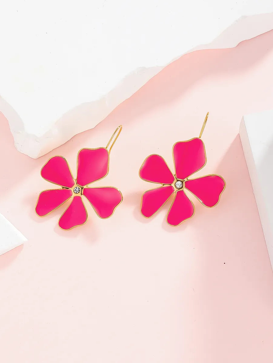 1 Pair Simple Style Classic Style Flower Plating Inlay Stainless Steel Zircon 18k Gold Plated Ear Studs